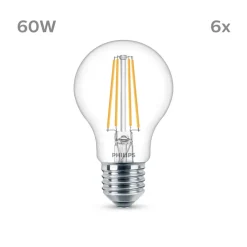 Filament Pære ^ Philips LED-pære E27 7 W 850lm 4.000 K klar 6 stk