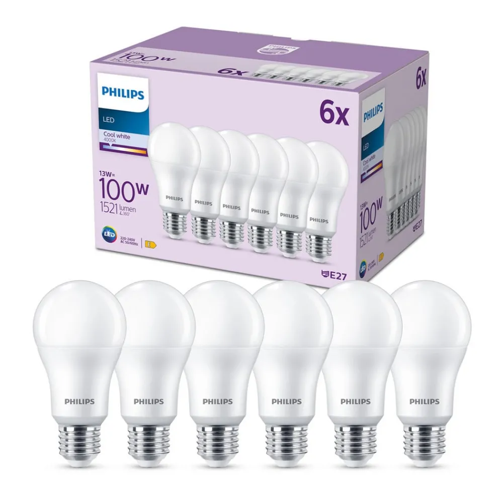 Led Pærer ^ Philips LED-pære E27 13 W 1.521lm 4.000 K mat 6