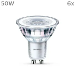 Led Pærer ^ Philips LED-pære GU10 4,6W 355lm 827 klar 36° 6 stk