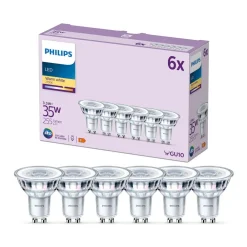 Philips Led Pærer > LED-pære GU10 3,5W 255lm 827 klar 36° 6stk