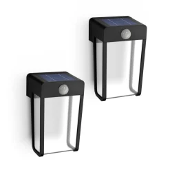 Philips Solcelle Lampe Med Sensor|Væglampe Med Sensor > LED-solcellelampe Shroud, sort/klar, 2-pak