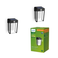 Philips Solcelle Lampe Med Sensor|Væglampe Med Sensor > LED-solcellelampe Shroud, sort/klar, 2-pak