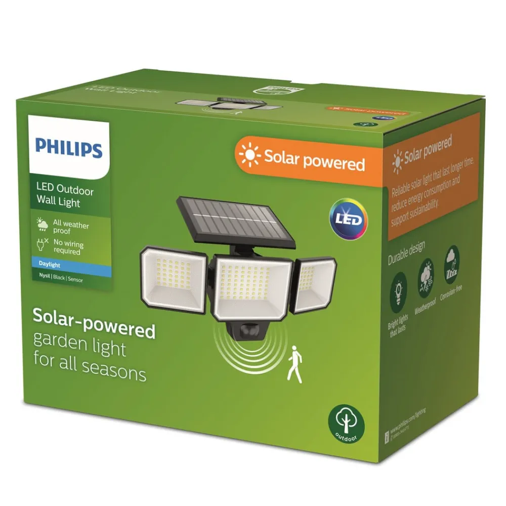 Philips Solcelle Lampe Med Sensor|Væglampe Med Sensor > LED-solcelle-væglampe Nysil, 3 lyskilder, sensor
