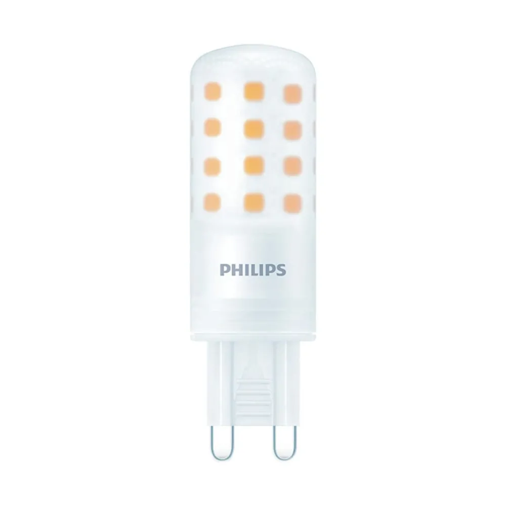 Led Pærer ^ Philips LED-stiftsokkelpære, G9, 4W, mat, 480lm, 2.700K, dæmpbar
