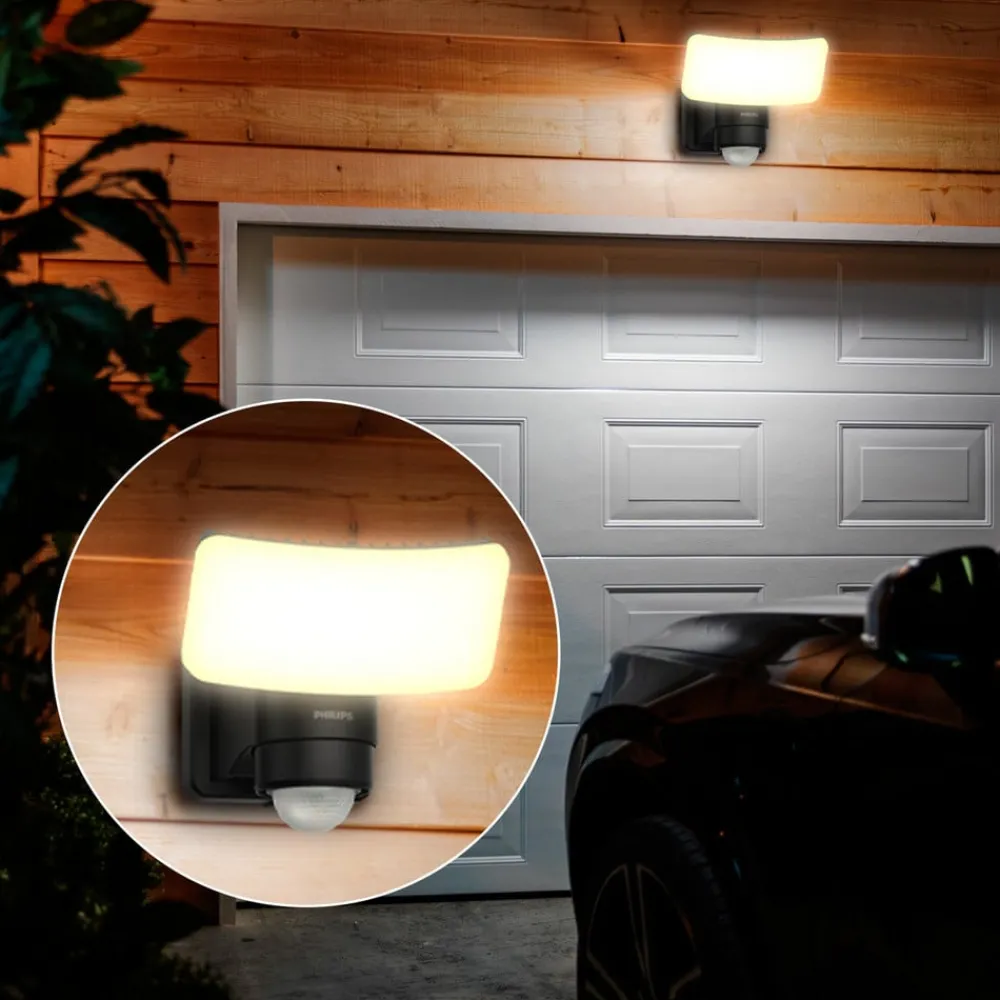 Solcelle Lampe Med Sensor|Solcellelamper ^ Philips LED-udendørs spotlampe Tylus, sort 3.000K sensor