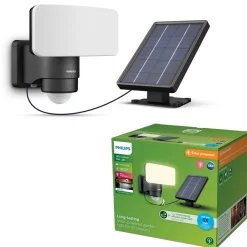 Solcelle Lampe Med Sensor|Solcellelamper ^ Philips LED-udendørs spotlampe Tylus, sort 3.000K sensor