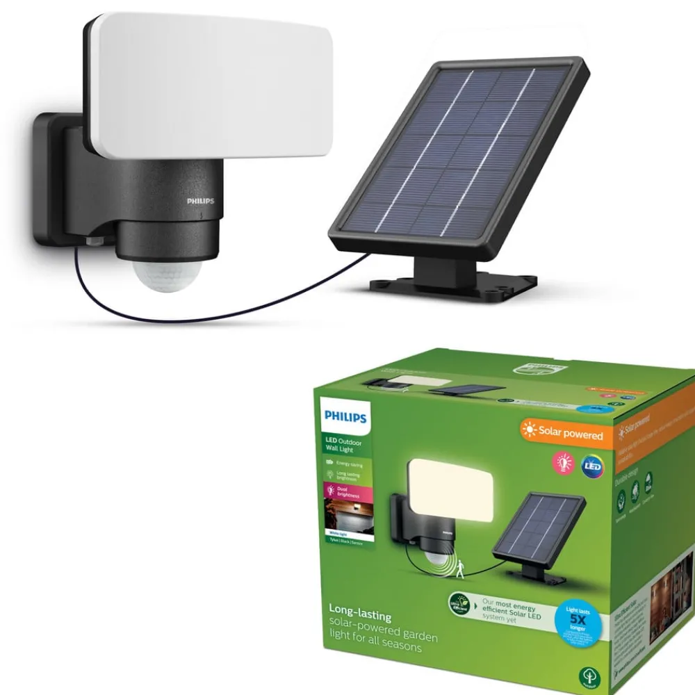 Solcelle Lampe Med Sensor|Solcellelamper ^ Philips LED-udendørs spotlampe Tylus, sort 3.000K sensor