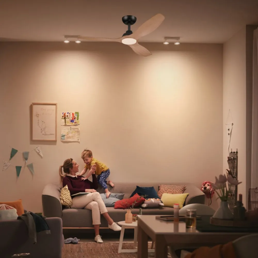 Loftventilatorer ^ Philips LED-ventilator Olas, Ø 132 cm, brun/sort, støjsvag