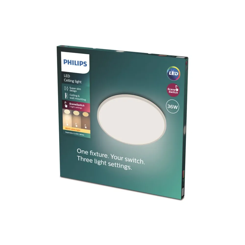 Loftlamper|Loftlamper ^ Philips SuperSlim LED IP44 Ø 24,5 cm 4.000 K hvid