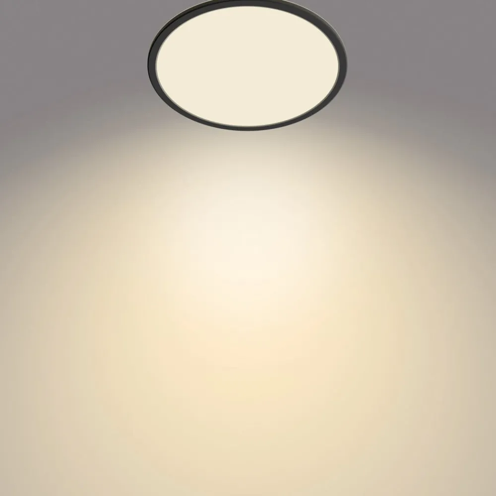 Loftlamper ^ Philips SuperSlim LED-loftlampe, IP44, Ø 29,5 cm, sort
