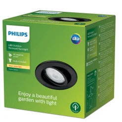 Terrassebelysning|Udendørs Loftlamper ^ Philips udendørs indbygningslampe Fresco, sort, stål, GU10