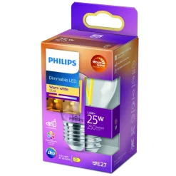 Dæmpbar Led-Pære|Filament Pære ^ Philips WarmGlow LED-pære E27 P45 2,5 W klar