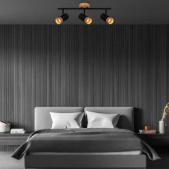 Briloner Loftlamper|Spotlights > Plek loftspot GU10 sort/træ, 3 lyskilder