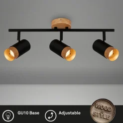 Briloner Loftlamper|Spotlights > Plek loftspot GU10 sort/træ, 3 lyskilder