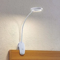 PRIOS Arbejdsrum/Kontor|Bordlamper > LED-klemmelampe Harumi, hvid, genopladeligt batteri, USB, 51 cm høj