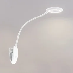 PRIOS Arbejdsrum/Kontor|Bordlamper > LED-klemmelampe Harumi, hvid, genopladeligt batteri, USB, 51 cm høj