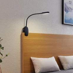 Arbejdsrum/Kontor|Bordlamper ^ PRIOS LED-klemmelampe Najari, sort, genopladeligt batteri, USB, 51 cm