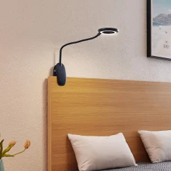 PRIOS Arbejdsrum/Kontor|Bordlamper > LED-klemmelygte Harumi, sort, genopladeligt batteri, USB, 51 cm