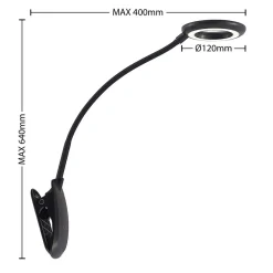 PRIOS Arbejdsrum/Kontor|Bordlamper > LED-klemmelygte Harumi, sort, genopladeligt batteri, USB, 51 cm