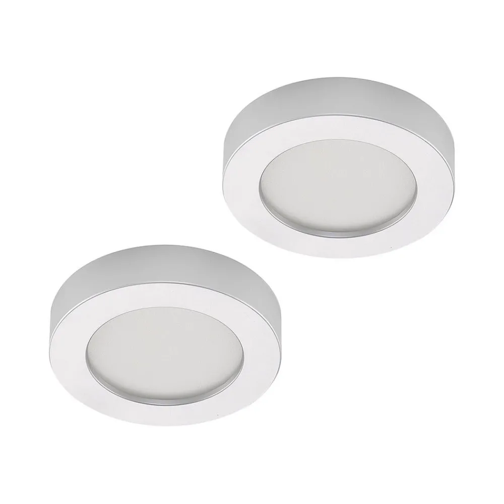 Loftlamper ^ PRIOS LED-loftlampe Edwina, sølv, 18 cm, sæt med 2 stk