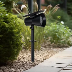 Solcellelamper|Terrassebelysning ^ PRIOS LED-solspot Birko, højde 56 cm, sort, jordspyd