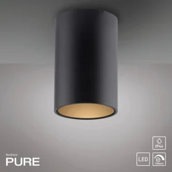 Loftlamper ^ PURE LED-loftlampe til badeværelset Point, sort Ø 6 cm, metal, IP44