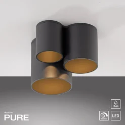 PURE Loftlamper > LED-loftlampe til badeværelset Point, sort, længde 18 cm, 3 lyskilder
