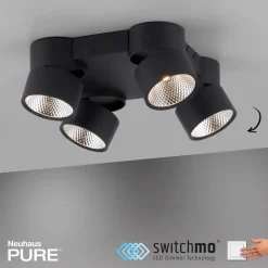 Loftlamper ^ PURE Nola LED-loftlampe, 4 lyskilder, sort