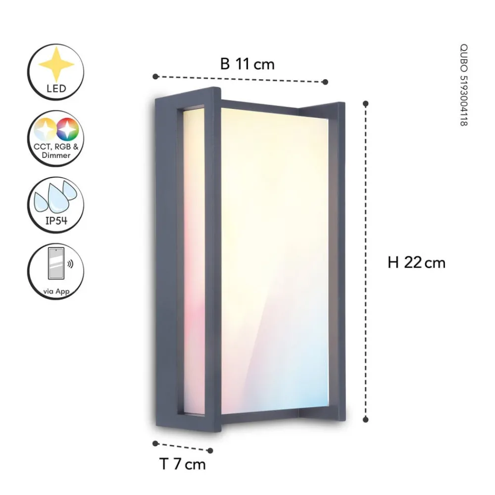 Væglamper ^ LUTEC connect Qubo udendørs LED-væglampe, RGBW smart styring