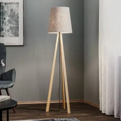 Quitani Gulvlamper|Gulvlamper > trebenet gulvlampe Jata, træ, filt, grå