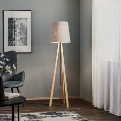 Quitani Gulvlamper|Gulvlamper > trebenet gulvlampe Jata, træ, filt, grå