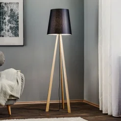 Quitani Gulvlamper|Gulvlamper > trebenet gulvlampe Jata, træchintz, sort