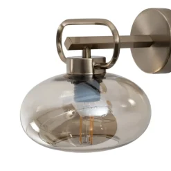 Væglamper|Væglamper ^ Lucea Rolan væglampe, messingfarvet, Ø 19 cm, højde 21 cm, glas