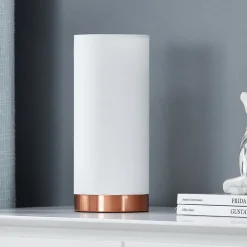 Lindby Gang|Bordlamper > Ronja hvid bordlampe med kobberfarvet fod
