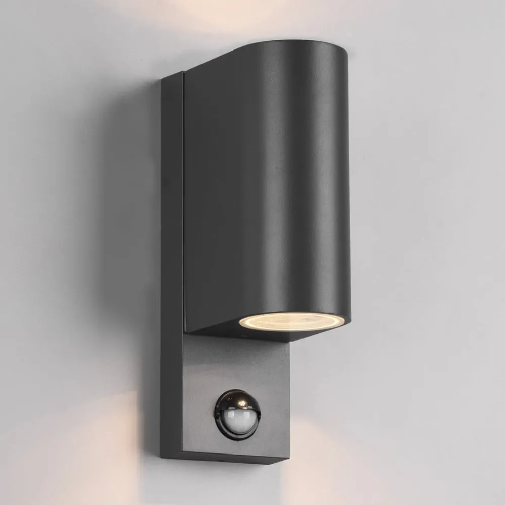 Væglampe Med Sensor|Væglamper ^ Trio Lighting Roya udendørs væglampe, 2 lk, sensor rund antracit