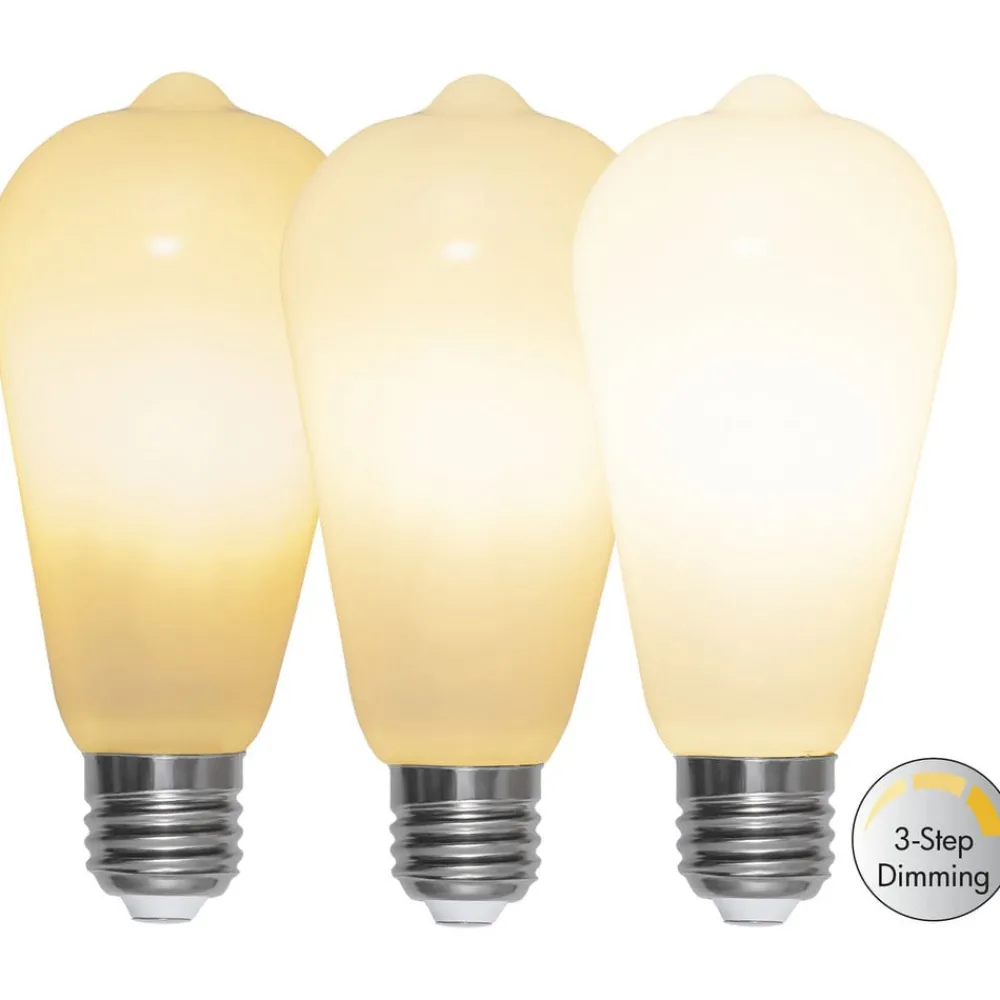 Dæmpbar Led-Pære|Led Pærer ^ STAR TRADING Rustik E27 ST64 LED-pære 6,5W 3-tr.-dæmpning, opal