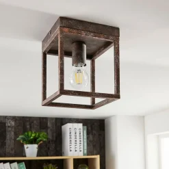 Lindby Loftlamper|Pendellamper > Rustik loftlampe Emin med metalramme