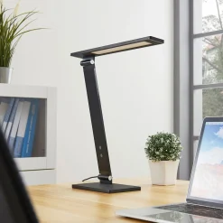 Arbejdsrum/Kontor|Bordlamper ^ Lucande Salome - dæmpbar LED skrivebordlampe, sort