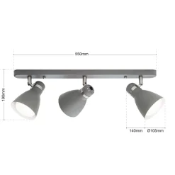 ORION Loftlamper|Spotlights > School loftspot, 3 lyskilder, gråt