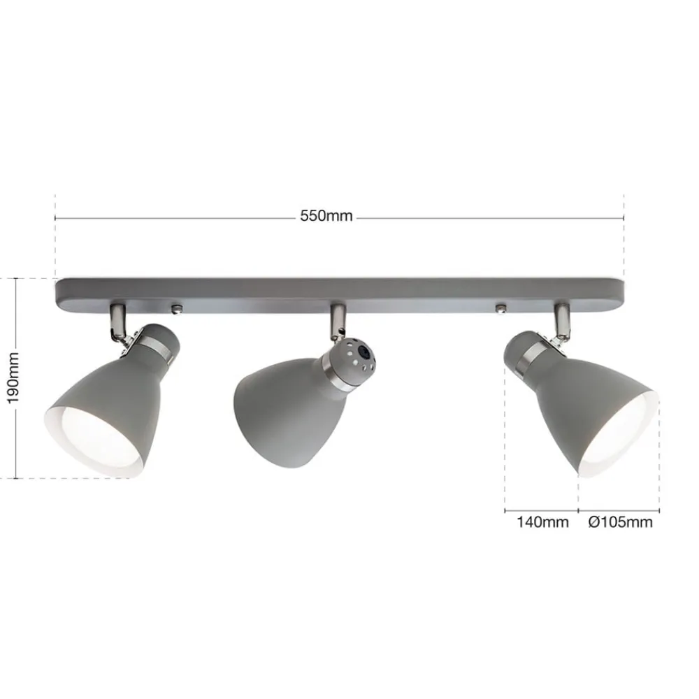 ORION Loftlamper|Spotlights > School loftspot, 3 lyskilder, gråt