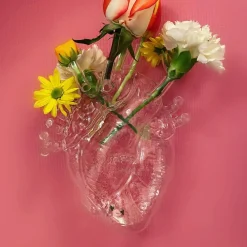 Møbel Og Interiør ^ SELETTI Love in Bloom-vase, klar, højde 24 cm, hjerteformet, glas