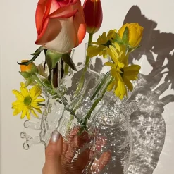 Møbel Og Interiør ^ SELETTI Love in Bloom-vase, klar, højde 24 cm, hjerteformet, glas