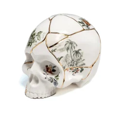 SELETTI Møbel Og Interiør > Skulptur Kintsugi Skull, hvid, porcelæn, guld