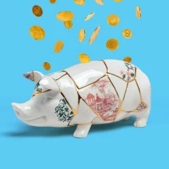 SELETTI Møbel Og Interiør > sparegris Kintsugi, hvid / farverig, porcelæn, guld