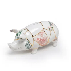 SELETTI Møbel Og Interiør > sparegris Kintsugi, hvid / farverig, porcelæn, guld