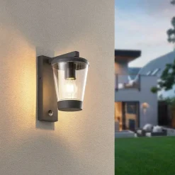 Væglampe Med Sensor ^ Trio Lighting Sensor-udendørs væglampe CAVADO, antracit, højde 28 cm, IP44