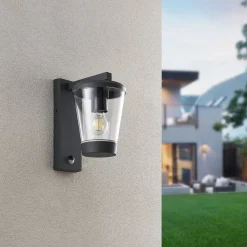 Væglampe Med Sensor ^ Trio Lighting Sensor-udendørs væglampe CAVADO, antracit, højde 28 cm, IP44