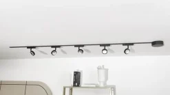 Skinnesystem ^ Lindby Skinne system 48V Lumaro, spots, 5 lyskilder, sort, Ø 7,3cm