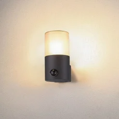 Væglampe Med Sensor ^ SLV Grafit udendørs væglampe cylindrisk med sensor