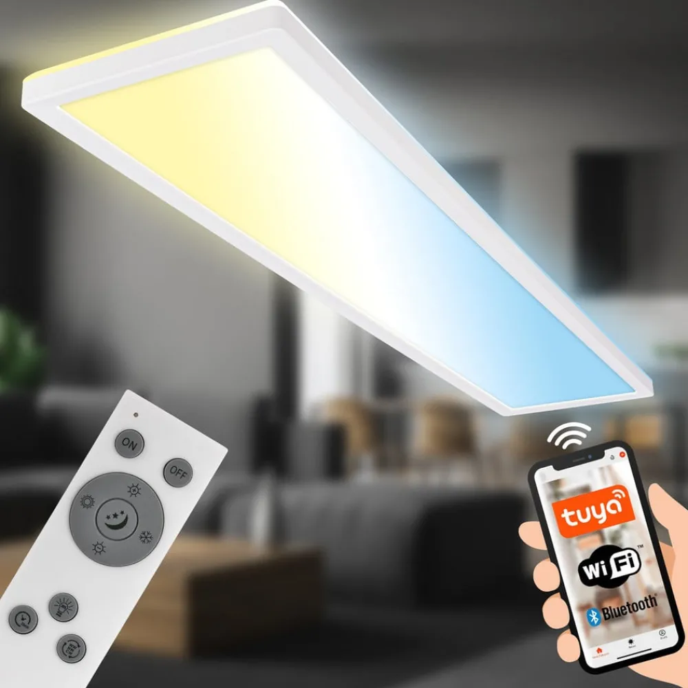 Briloner Arbejdsrum/Kontor > Smart LED loftlampe Tava, 98x20 cm, CCT, dæmpbar